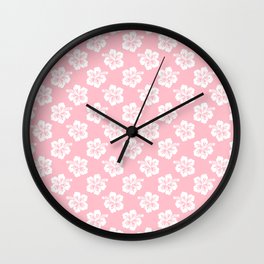 Pink and White Hibiscus Pattern Wall Clock