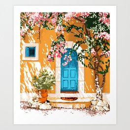 Oh The Places You Will Go | Spanish Bougainvillea Villa architecture Buildings | Boho Summer Travel Art Print