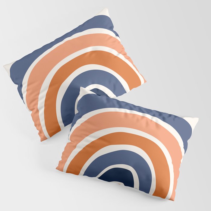 Abstract Shapes 165 in Navy Blue and Vintage Orange (Rainbow Abstraction) Pillow Sham