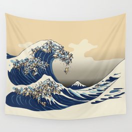 The Great Wave of Pugs Vanilla Sky Wall Tapestry