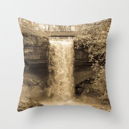 Minnehaha Falls - Sepia Throw Pillow