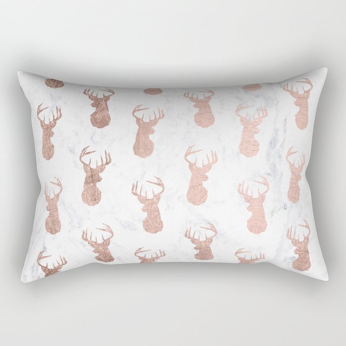 Modern faux rose gold deer pattern white marble Rectangular Pillow