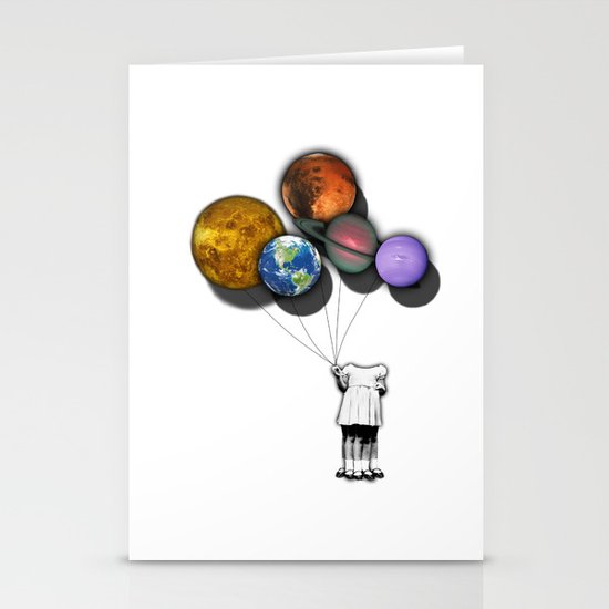 Planet balloon girl Stationery Cards