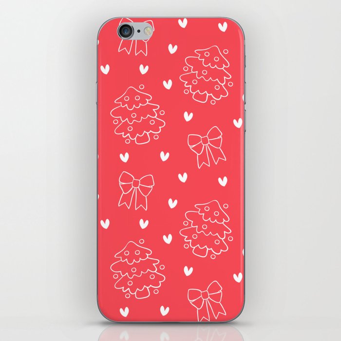 Christmas Pattern White Red Heart Tree iPhone Skin