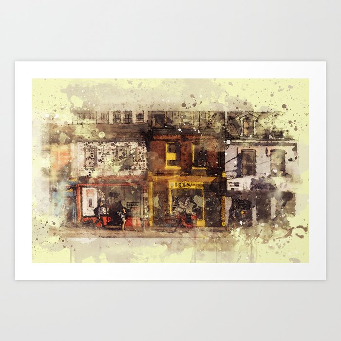Nyc Brooklyn Soho Watercolor Painting Street Rustic Abstract