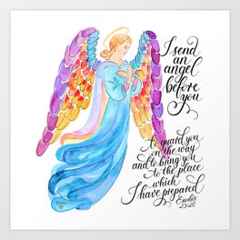 Guardian Angel, bible verse from Exodus 23:20 Art Print