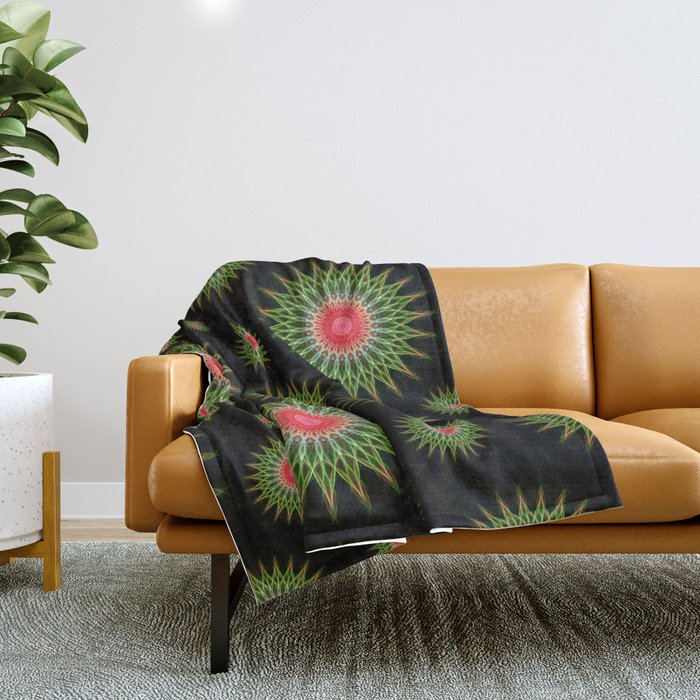 Mandalas pattern in red and green Throw Blanket