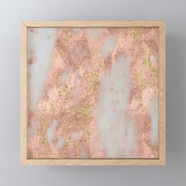 Rose Gold Marble with Yellow Gold Glitter Framed Mini Art Print