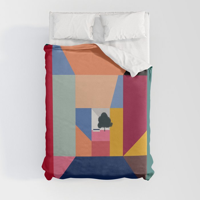 Landscape in colorful geometric boxes Duvet Cover