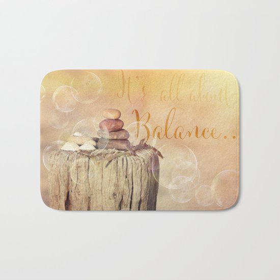 Balance Stone Cairn Sunset Bubbles Light Bath Mat