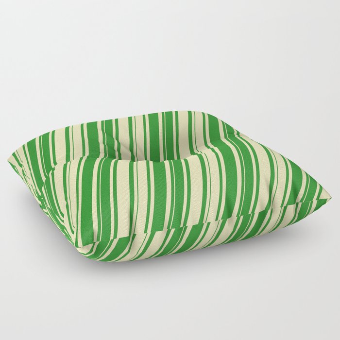 Beige & Forest Green Colored Pattern of Stripes Floor Pillow