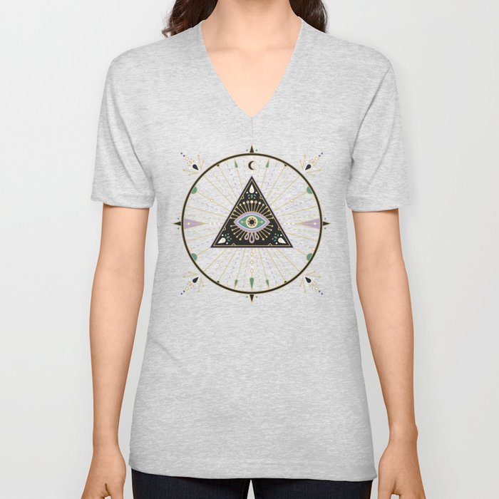 Evil Eye Mandala – Black V Neck T Shirt
