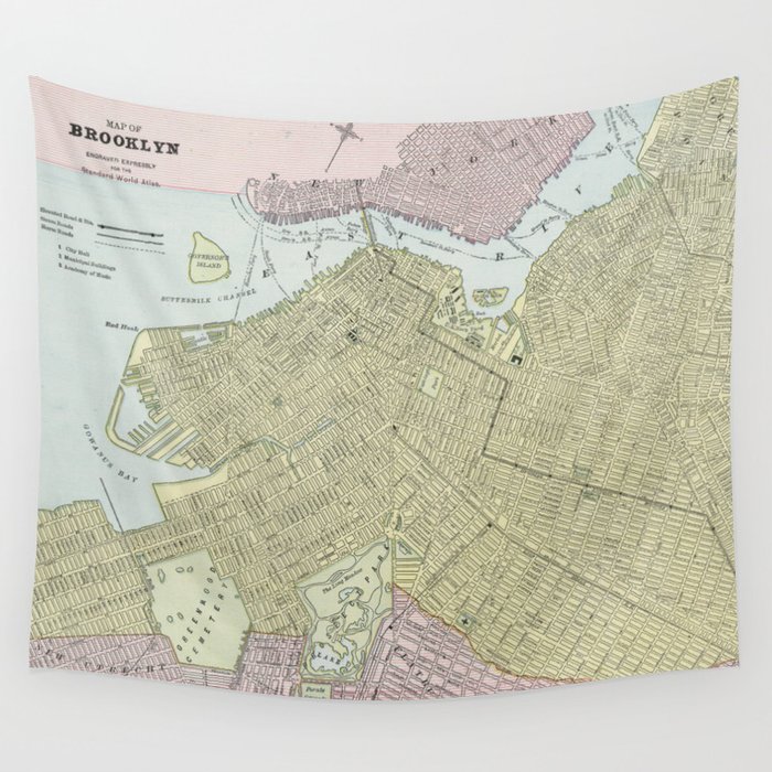 Vintage Map of Brooklyn NY (1889) Wall Tapestry