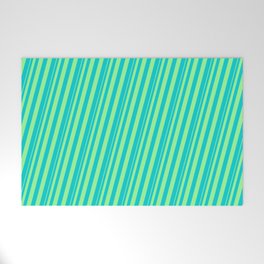 [ Thumbnail: Green & Dark Turquoise Colored Stripes Pattern Welcome Mat ]