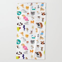 Pattern of dogs, adorable and friendly animal. Beach Towel