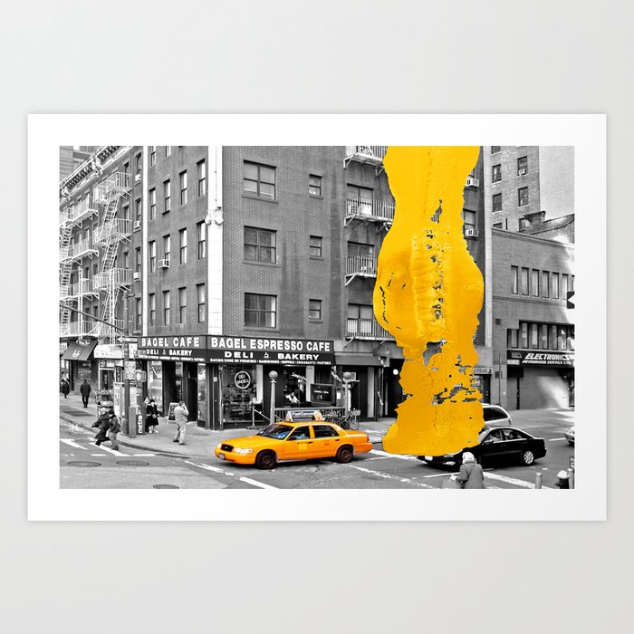 NYC Yellow Cabs - Bagel Cafe - Brush Stroke Art Print