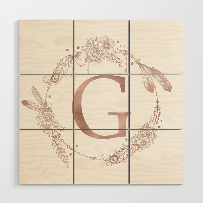 Letter G Rose Gold Pink Initial Monogram Wood Wall Art By Naturemagick Society6