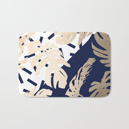 Simply Tropical Nautical Navy Memphis Palm Leaves Bath Mat