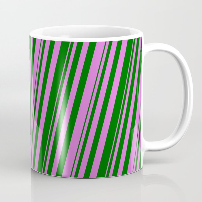 Orchid & Dark Green Colored Lined/Striped Pattern Coffee Mug