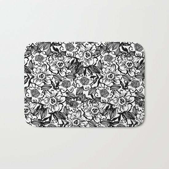 Ella - abstract floral flowers minimal modern black and white girly gender neutral boho painting Bath Mat