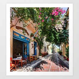 A picturesque cafe of Plaka in Athens, Greece Art Print