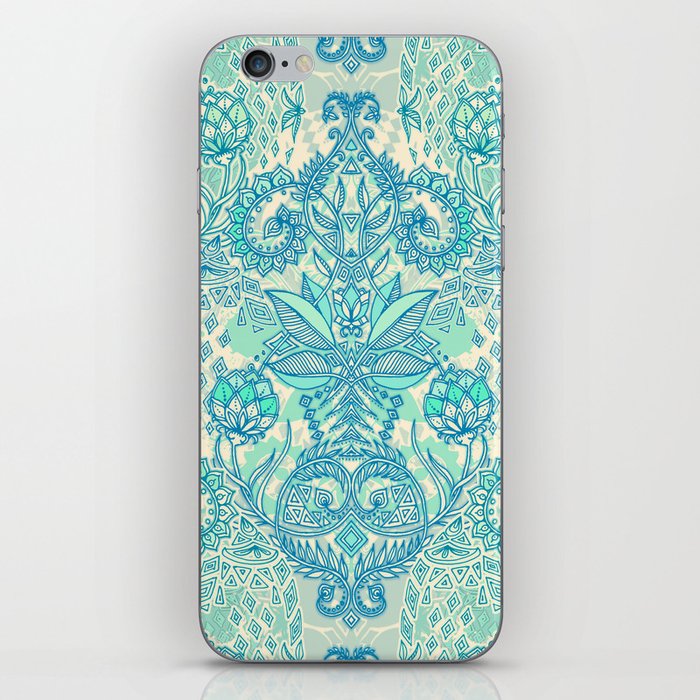 Botanical Geometry - nature pattern in blue, mint green & cream iPhone Skin