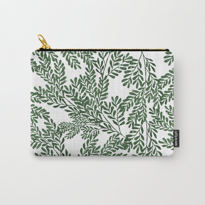 Elegant forest green white glitter greenery foliage Carry-All Pouch
