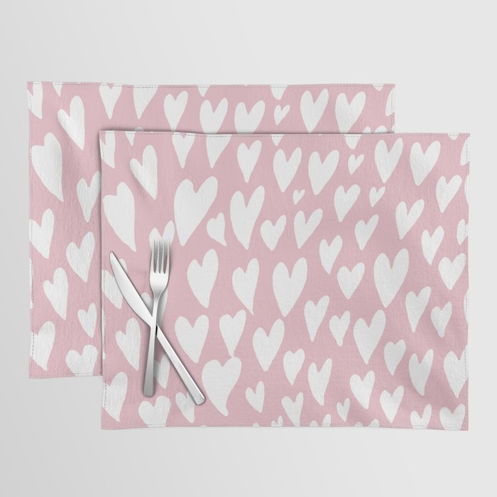 Valentines day hearts explosion - white on pink Placemat