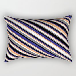 [ Thumbnail: Colorful Brown, White, Dim Gray, Black & Midnight Blue Colored Lines Pattern Rectangular Pillow ]