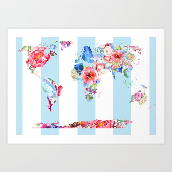 Floral World Stripe Art Print