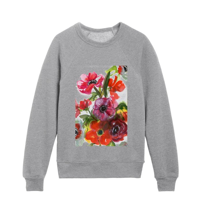 red flowers with anemone Kids Crewneck