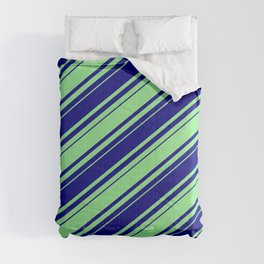 [ Thumbnail: Blue & Light Green Colored Lines Pattern Comforter ]