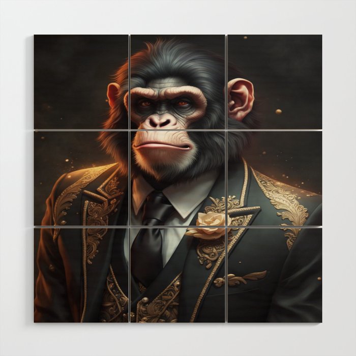 Anthropomorphic Ape wearing a fancy suit No.1 Wood Wall Art