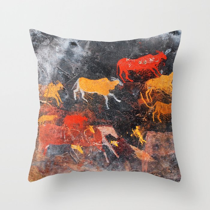 Cave Art Lascaux Deer Hunt Throw Pillow