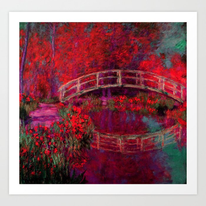 Monet The Japanese Bridge Coral Pink Art Print