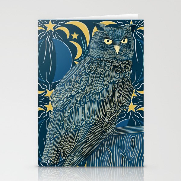 Owl on moon and stars pattern background Stationery Cards