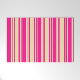 [ Thumbnail: Deep Pink and Pale Goldenrod Colored Lines/Stripes Pattern Welcome Mat ]