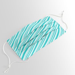 [ Thumbnail: Dark Turquoise & Light Cyan Colored Pattern of Stripes Face Mask ]