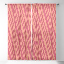 [ Thumbnail: Crimson & Coral Colored Lines/Stripes Pattern Sheer Curtain ]