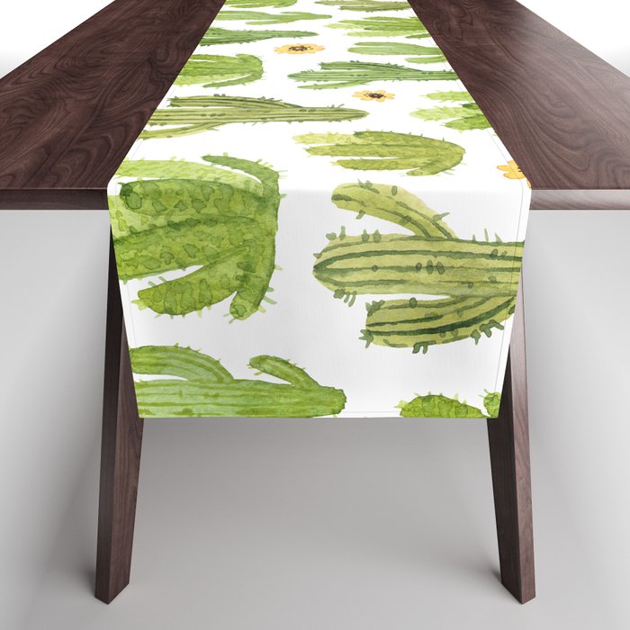 Watercolor cactus seamless pattern Table Runner
