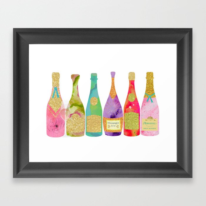Champagne Bottle Parade Framed Art Print
