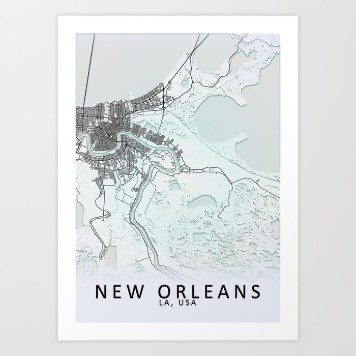 New Orleans LA USA White City Map Art Print