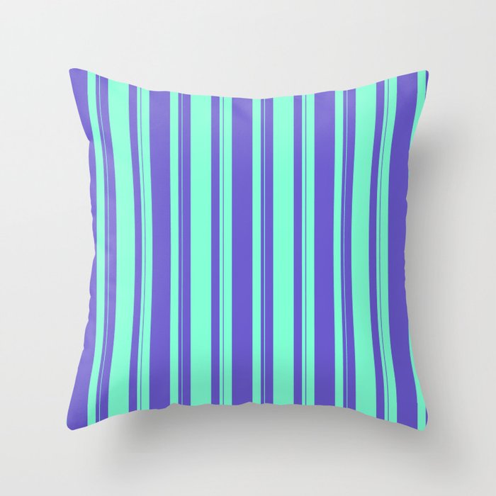 Aquamarine & Slate Blue Colored Lines Pattern Throw Pillow