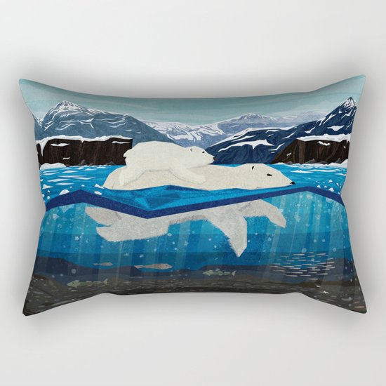 Polar bear mom and Cub Swimming Rectangular Pillow