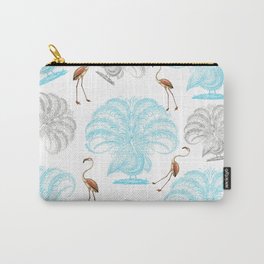 Vintage blue gray orange flamingo peacock drawing Carry-All Pouch | Retro, Vintagepattern, Pattern, Flamingo, Curated, Chic, Vintagechic, Peacockpattern, Peacock, Shabby 