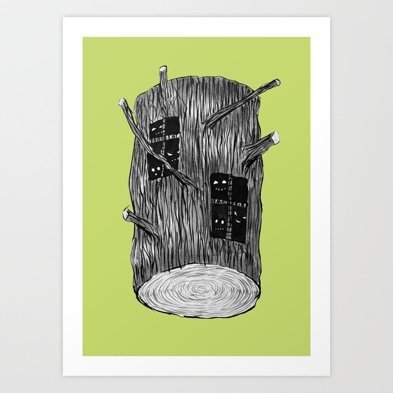 Mysterious Forest Creatures In Tree Log Art Print By Borianagiormova Society6