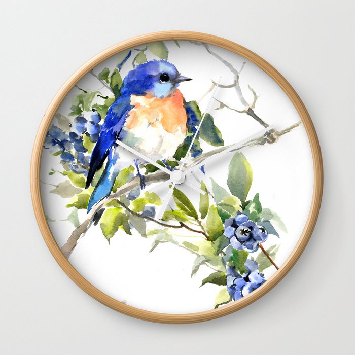 Bluebird and Blueberry Wall Clock