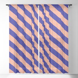 [ Thumbnail: Dark Blue and Light Salmon Colored Stripes Pattern Sheer Curtain ]