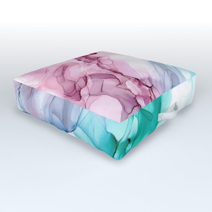 Pink Blue Abstract 31922 Alcohol Ink Painting by Herzart Outdoor Floor Cushion