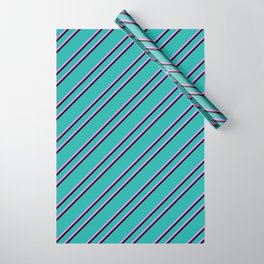 [ Thumbnail: Light Sea Green, Violet, and Black Colored Lined/Striped Pattern Wrapping Paper ]
